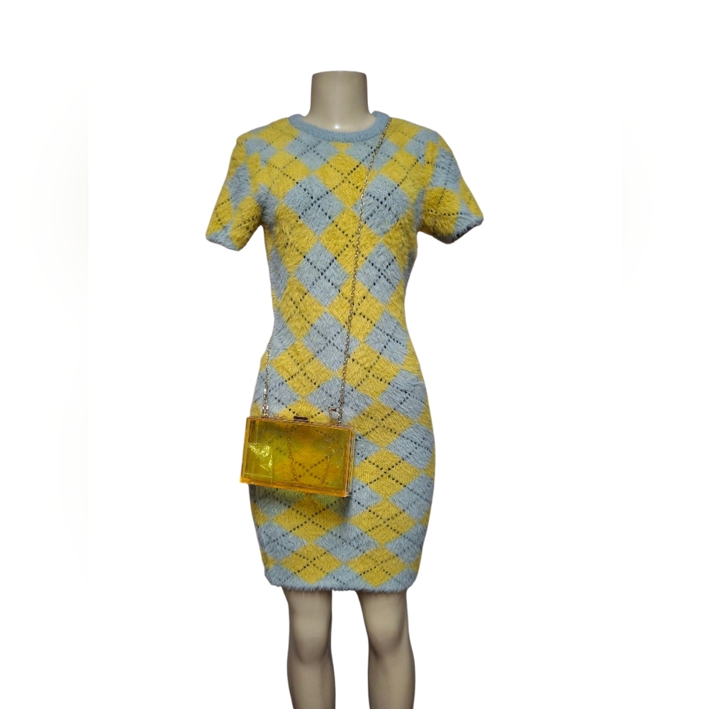 💋RAGGED Yellow and Blue Argyle Knit Dress💋